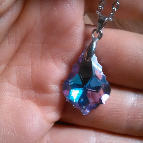 Mystic Color Crystal Baroque Brass Pendant Stainless Steel Necklace - Picture 14 of 16